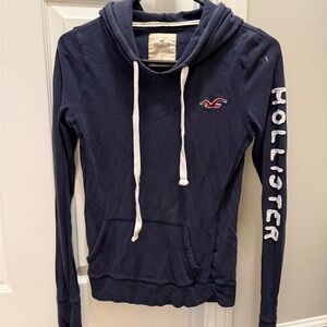 Hollister Navy Blue Hoodie with White Accents